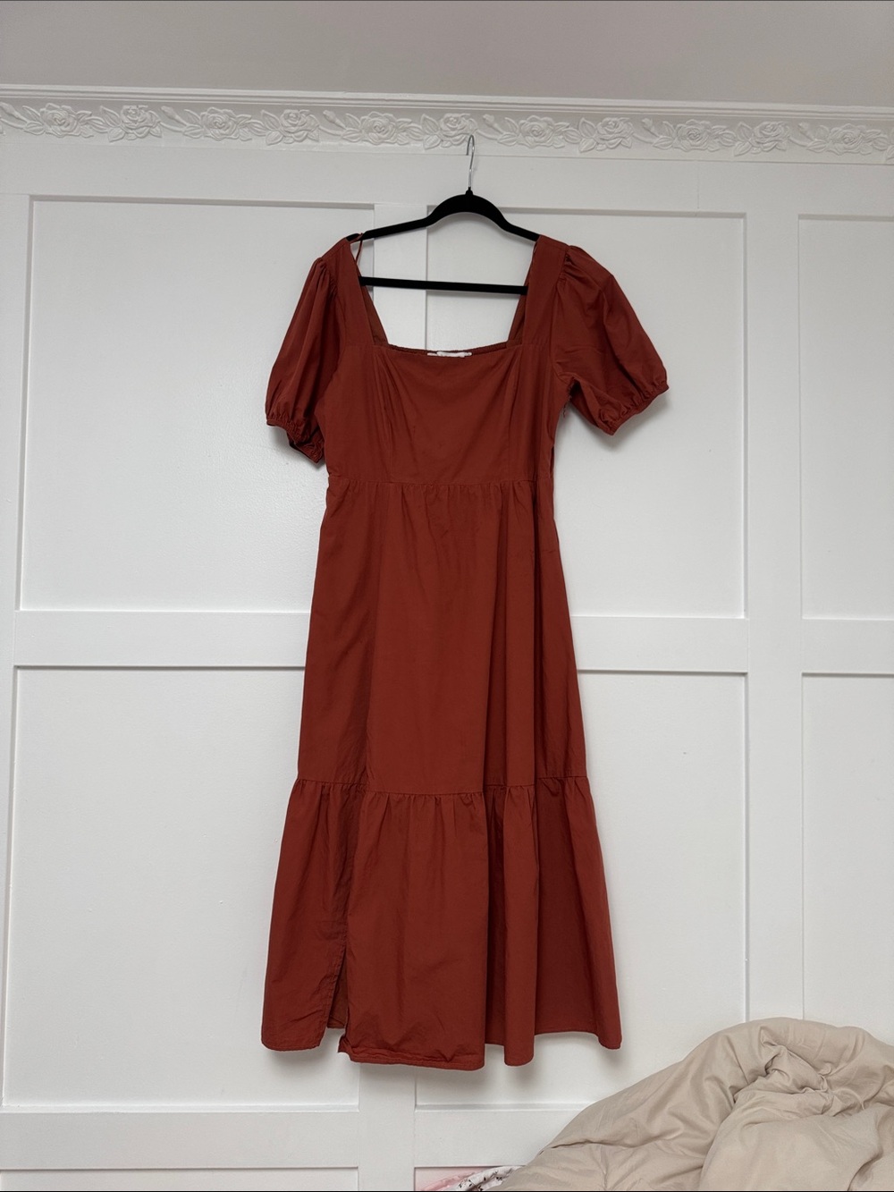 Rust Puff-Sleeve Midi Dress - Brand Unknown